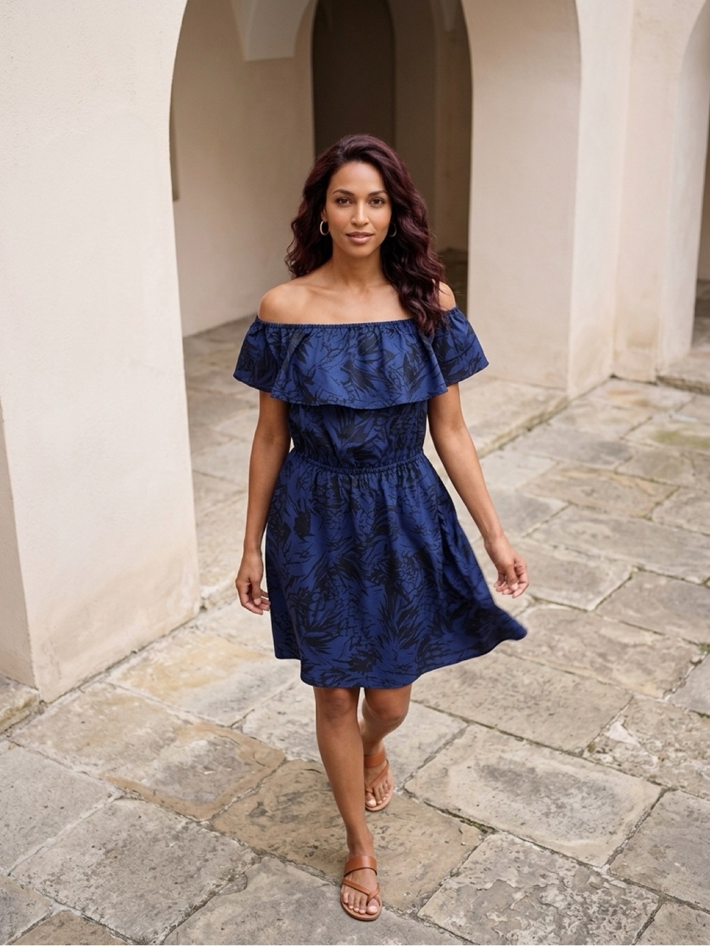 Point Zero Navy Leaf Print Mini Dress